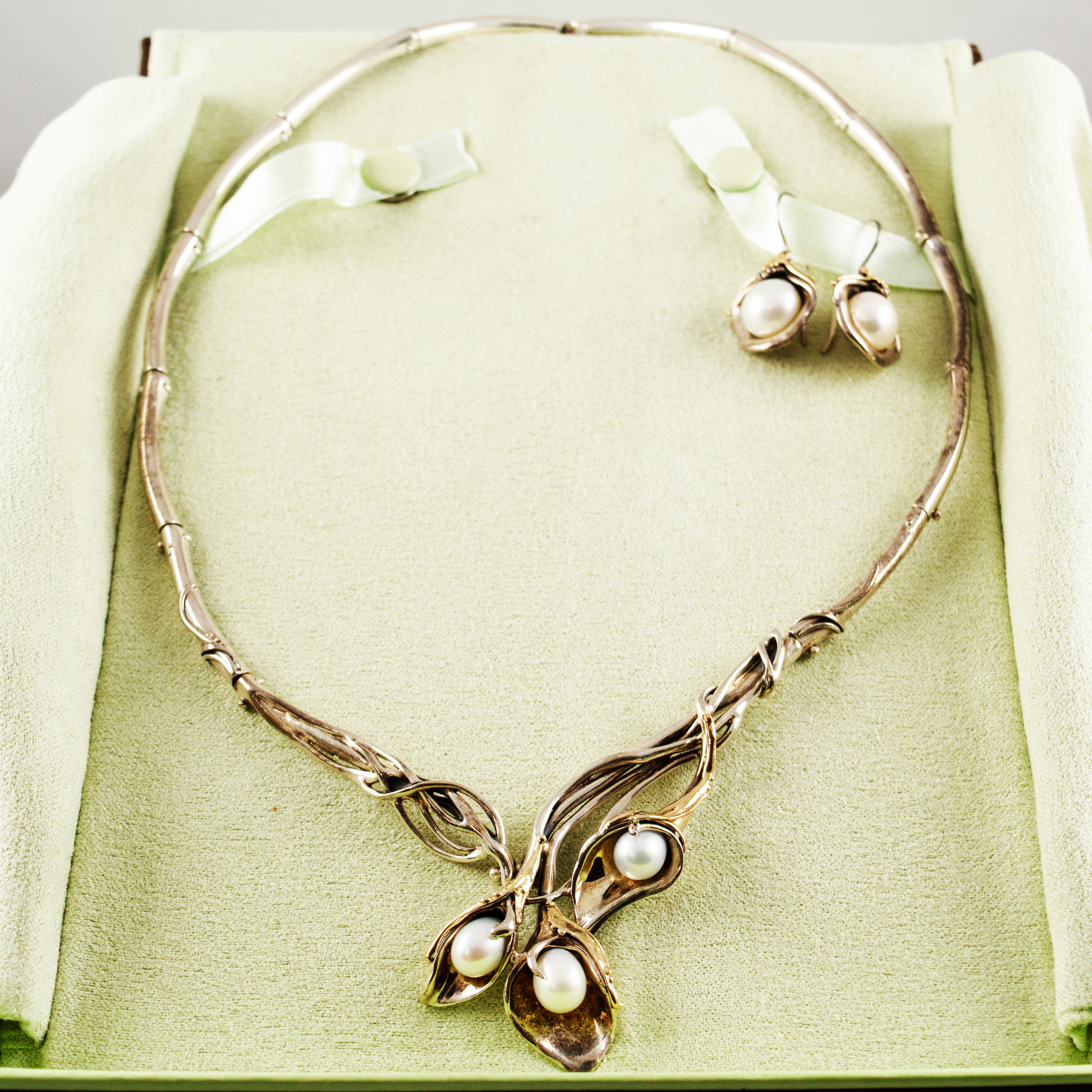 Sterling,14k and Pearl Jewelry Set
